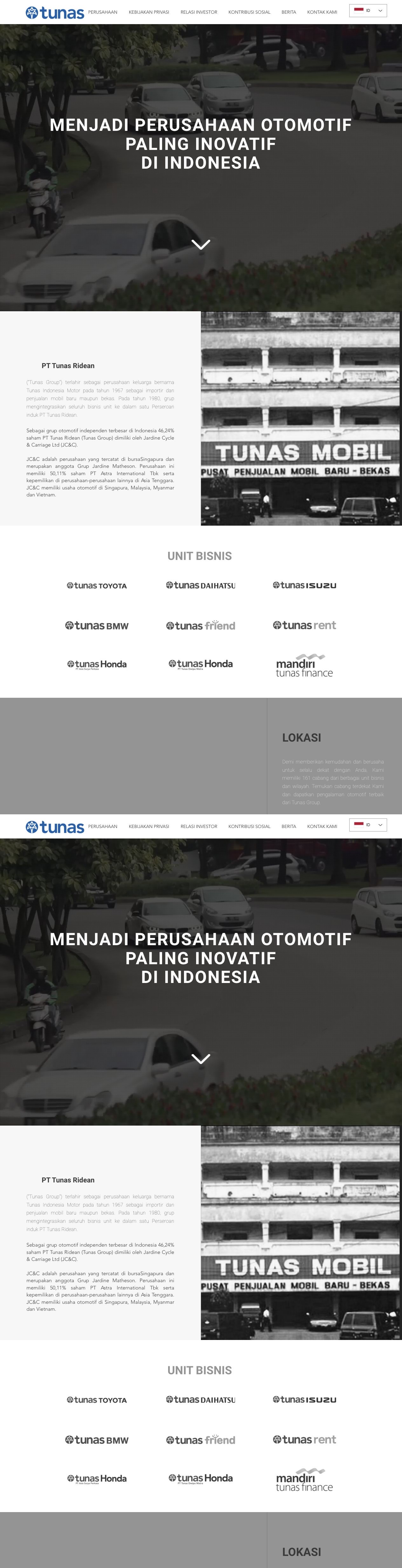 Tangkapan halaman penuh website Tunas Group